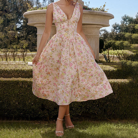 Floral Print Cotton Blend Midi Dress