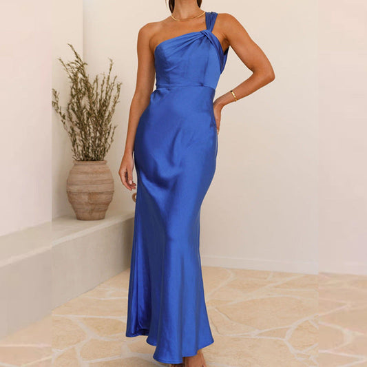 Satin One-Shoulder Slim Fit Evening Gown