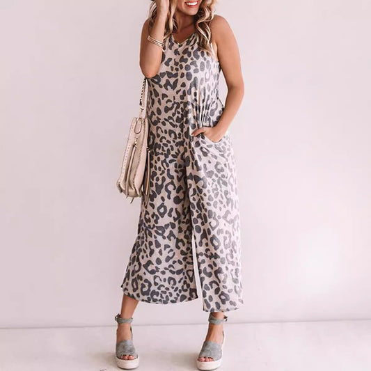 Leopard Print Wide-Leg Loose Fit Jumpsuit