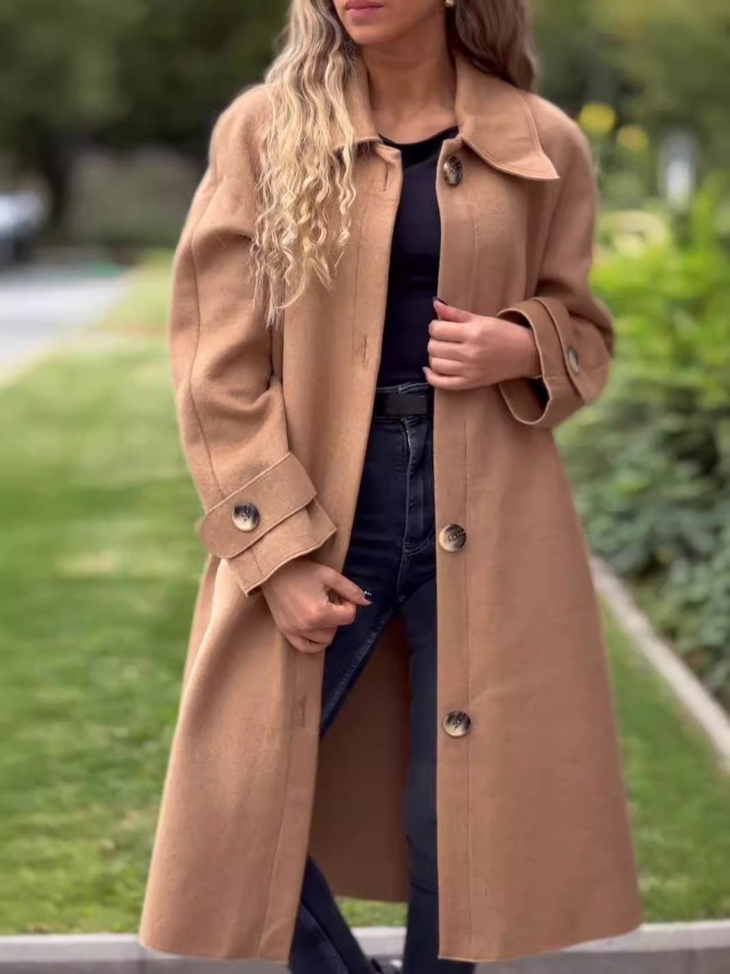 Wool Blend Relaxed Fit Long Coat 
