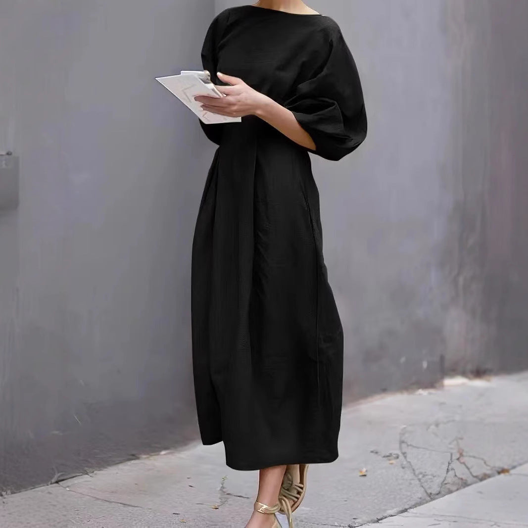 Puff Sleeve Lightweight Loose Fit Midi Dress