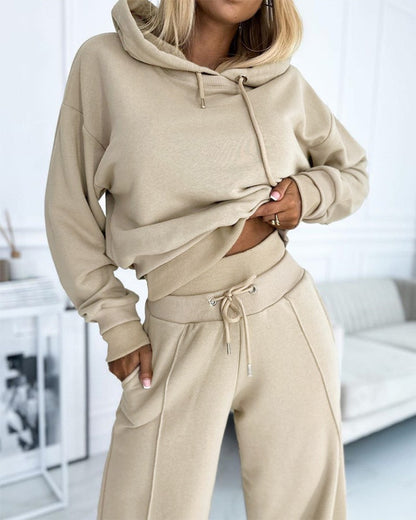 Women's hoodie sweatshirt and a high waist wide leg drawstring pants