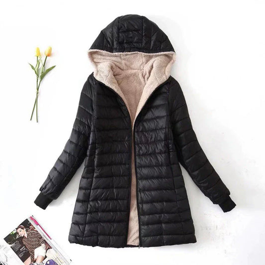 Quilted Insulated Hooded Mid-Length Puffer Coat 