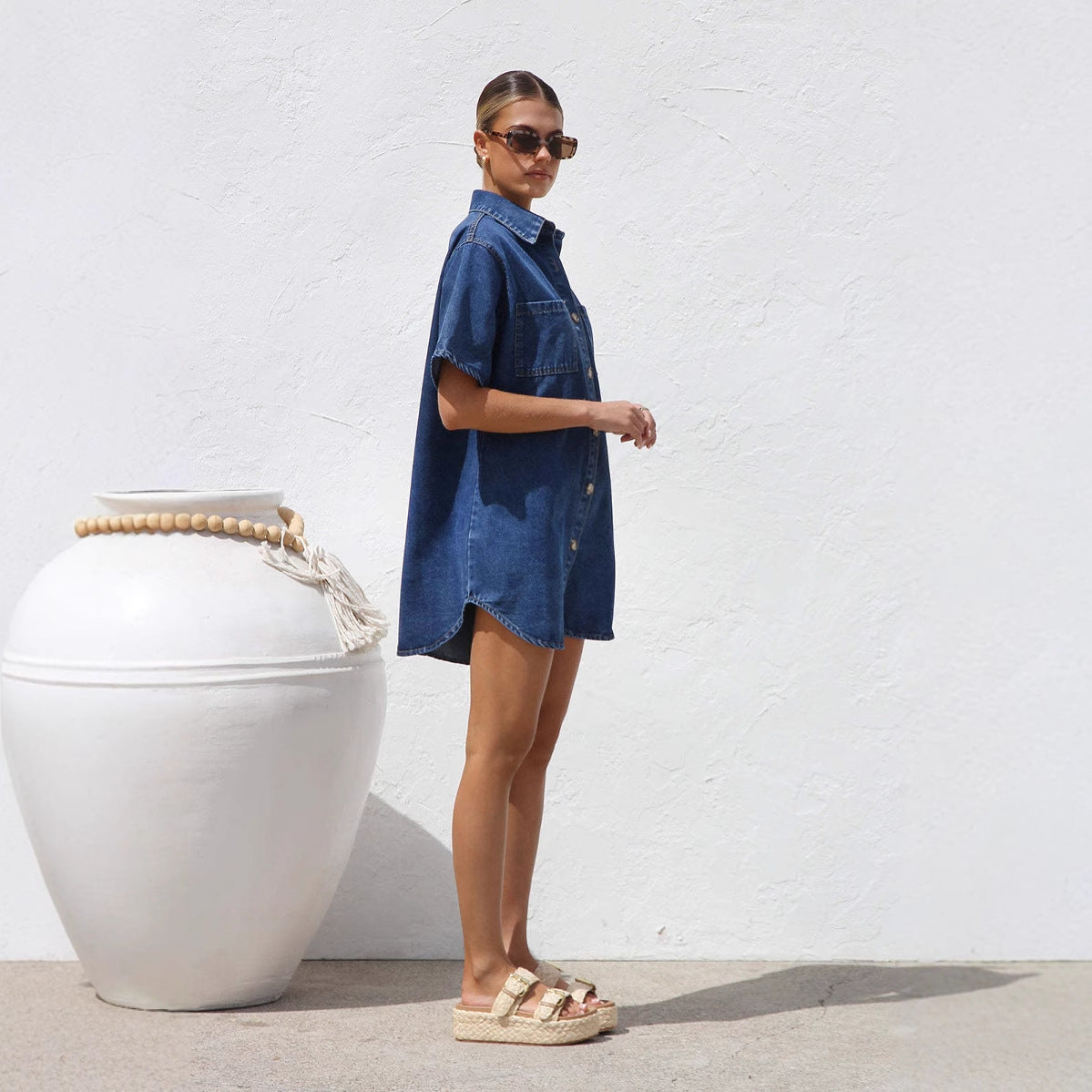 Oversized Denim Fit Button-Down Shirt Dress