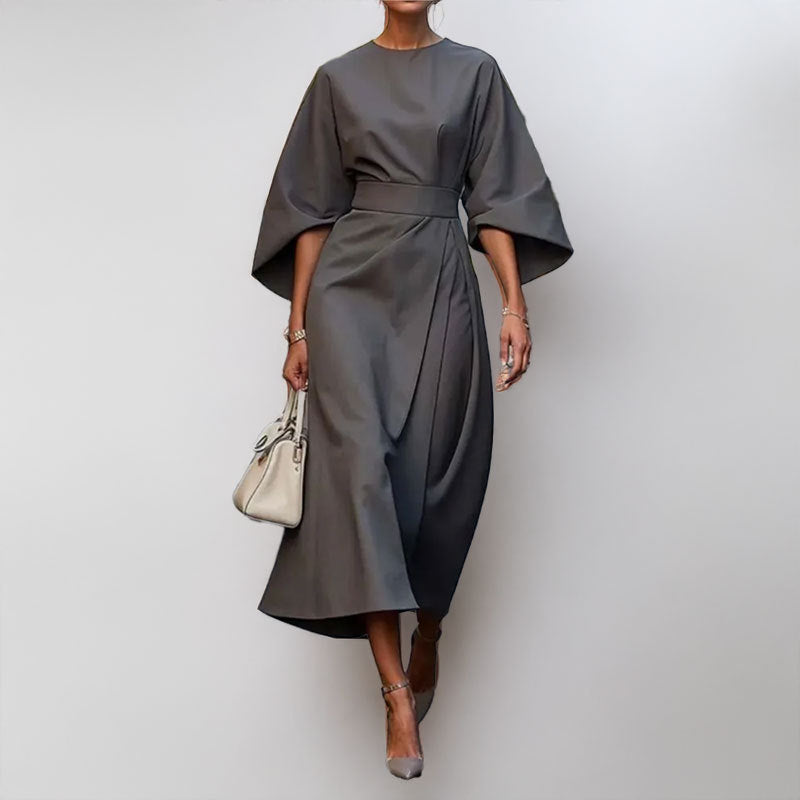 Satin Feel Fitted Waist Long Dress