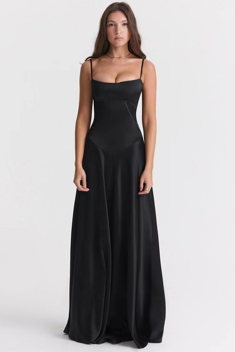 Satin Finish Spaghetti Strap Evening Gown