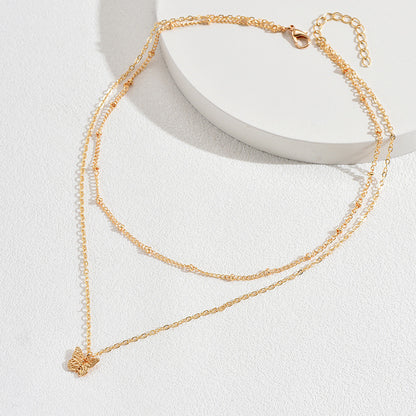 Women’s Layered Necklace – Delicate Chains – Adjustable Length – Butterfly Pendant