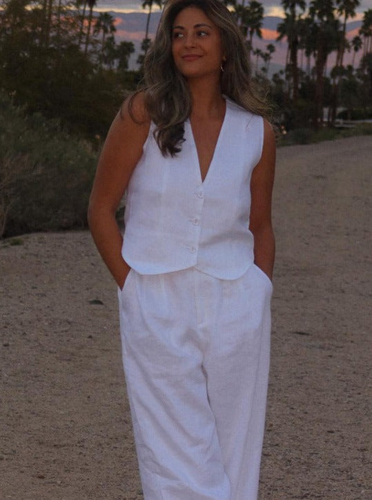 Women's Vest and Wide-Leg Pants Set - Tailored Fit - Sleeveless - High Waist Elegant Outfit