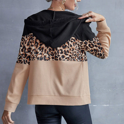 Women’s Hooded Sweatshirt – Relaxed Fit – Cotton Blend – Patchwork Zip Front Casual Wear