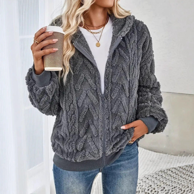 Plush Knit Oversized Hooded Jacket