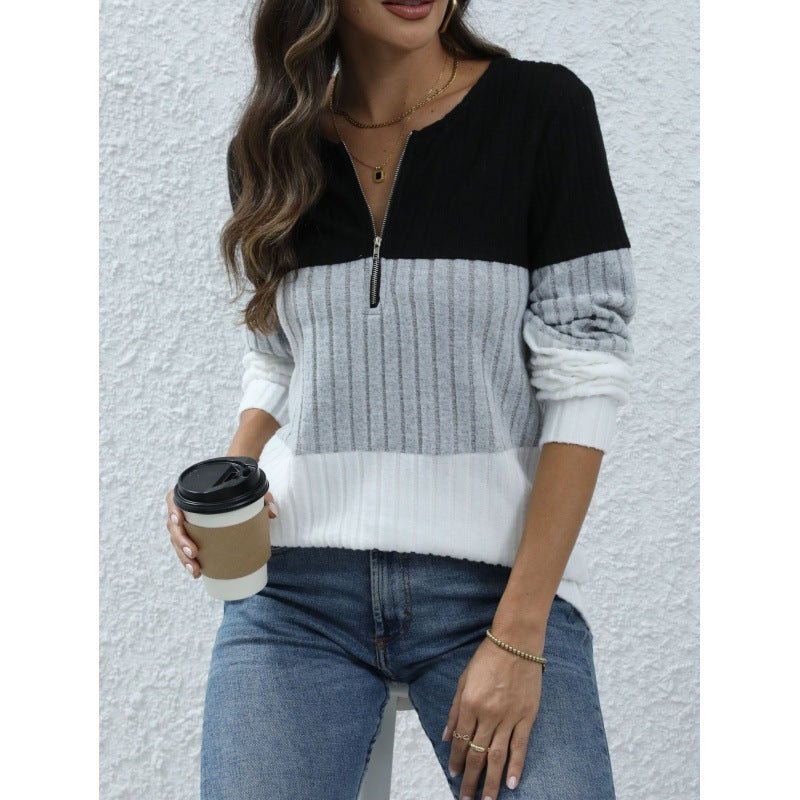 Katrina - color block casual long sleeve top