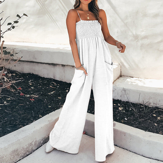 Ruched Bodice Relaxed Fit Wide Leg Jumpsuit