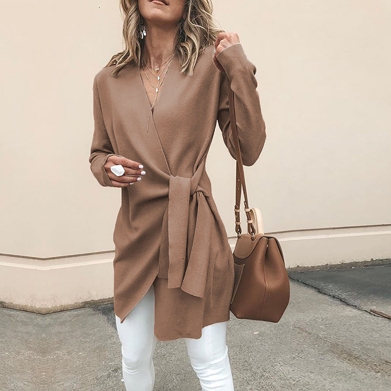 Paola - casual solid patchwork v-neck tops