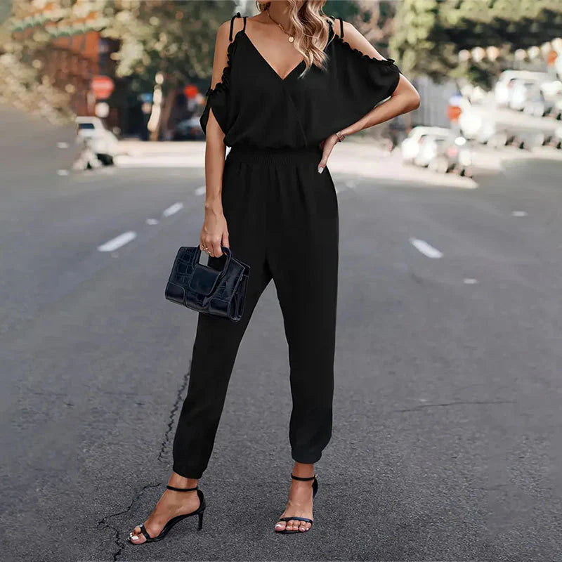 Breathable Cold Shoulder Slim Tapered Overall 