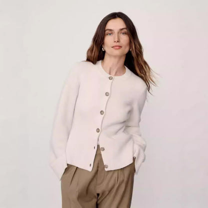 Women’s Knitted Cardigan – Regular Fit – Button Front – Round Neck – Patch Pockets