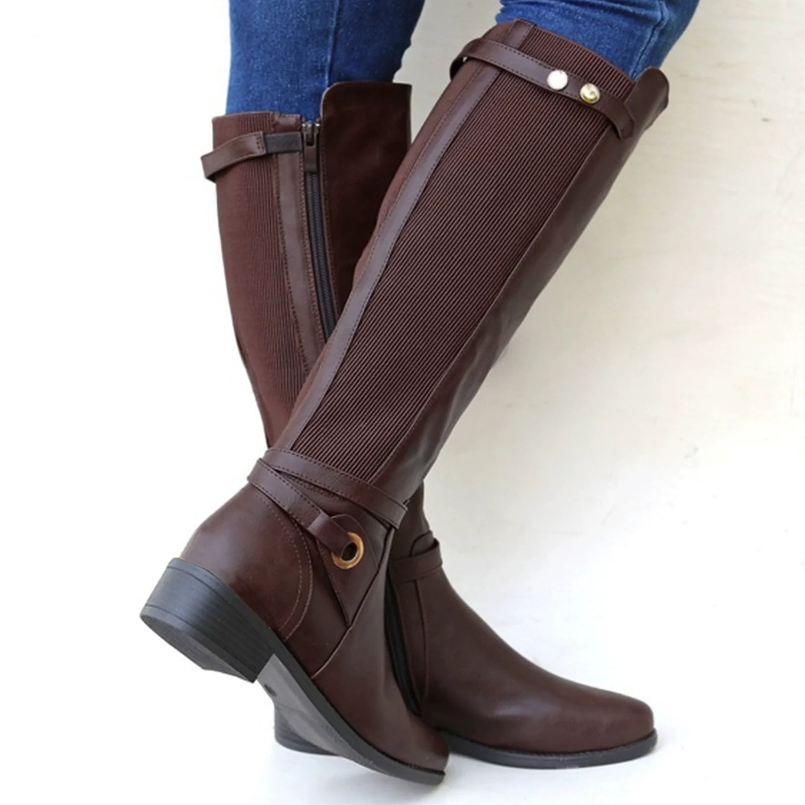 Slim Fit Elastic Panel Knee-High Boots 