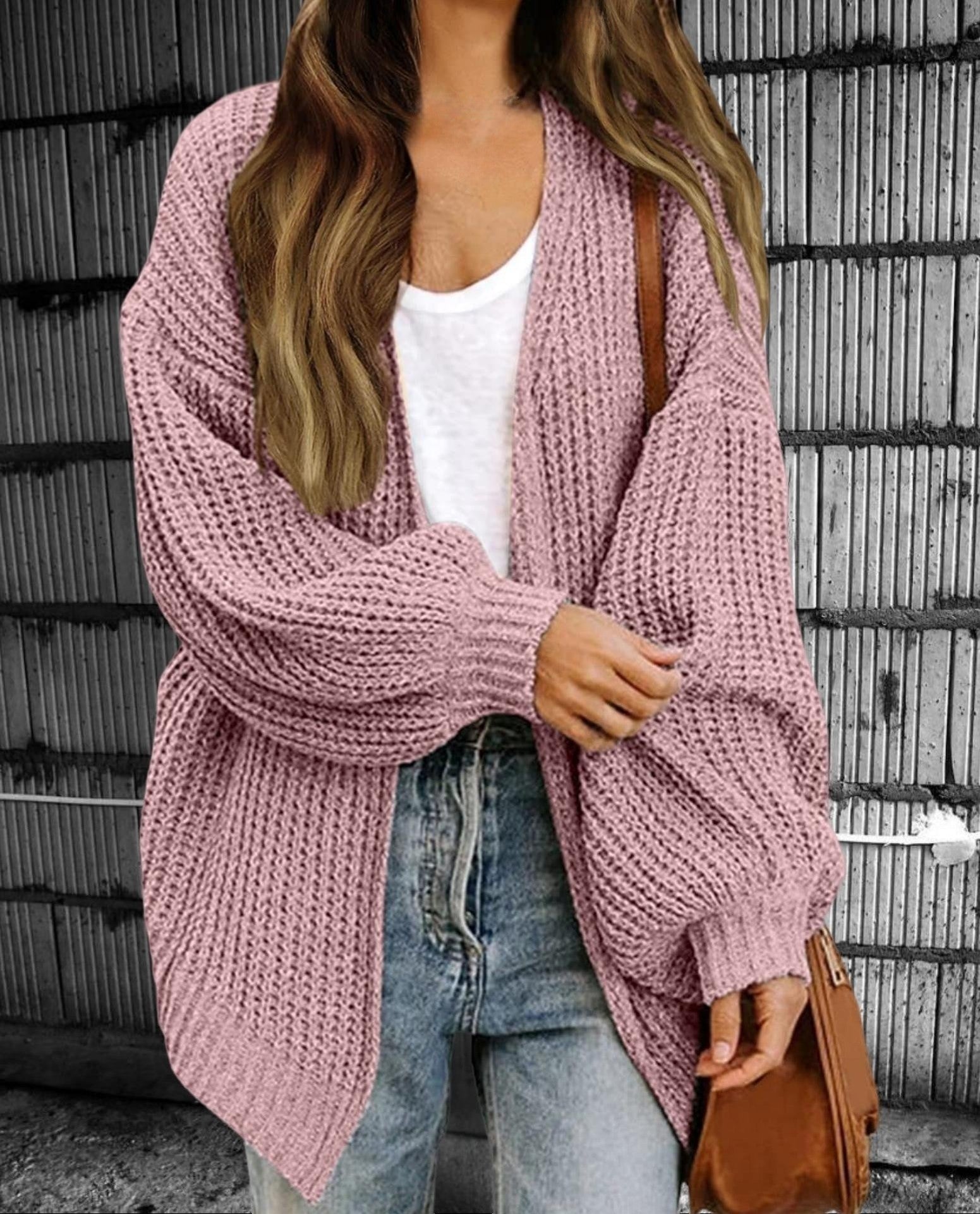 Chunky Knit Oversized Wool Cardigan 
