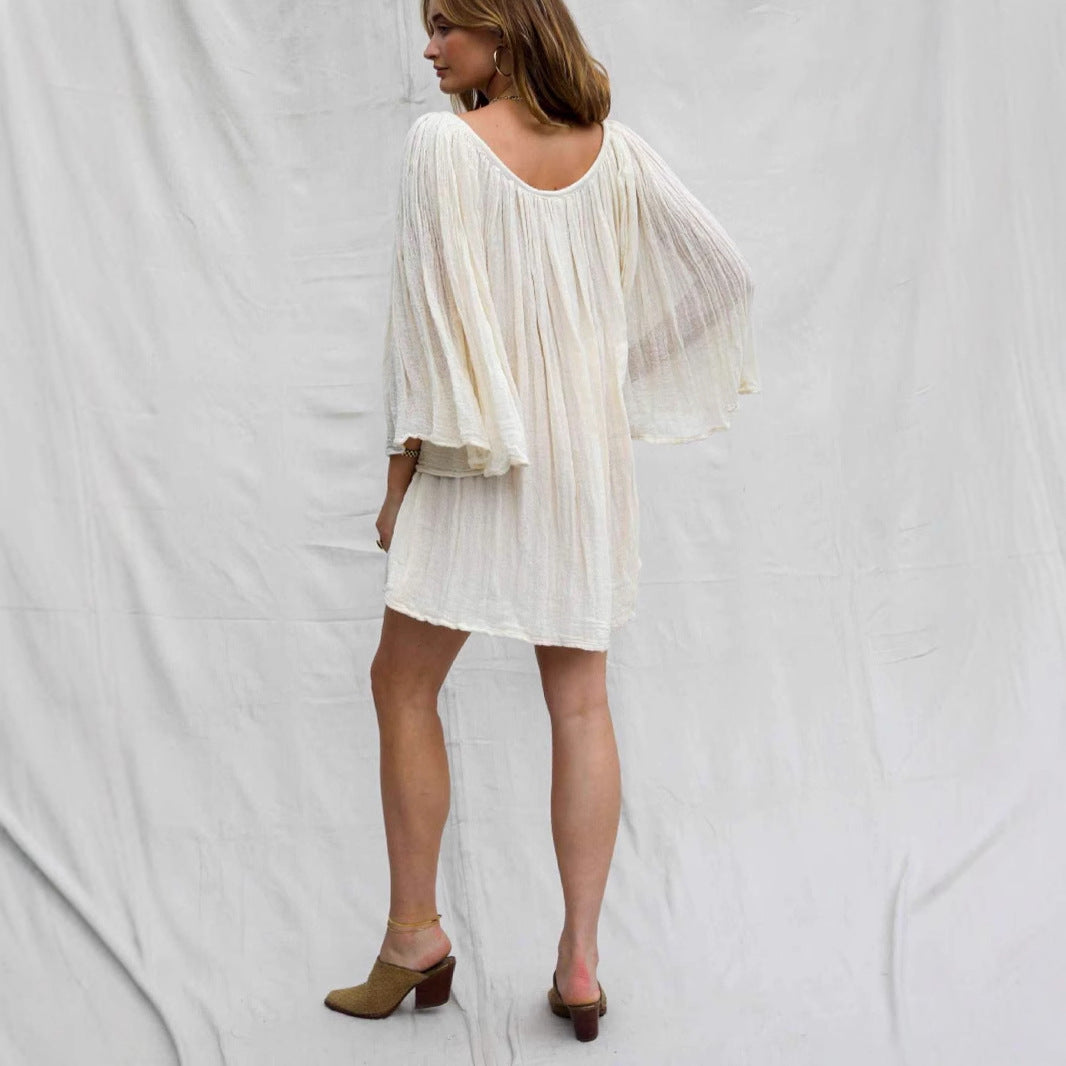 Belted Cotton V-Neck Mini Cover-Up Dress