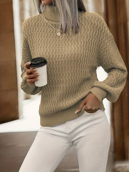 Women’s Sweater - Knit Blend - Turtleneck Collar - Balloon Sleeves