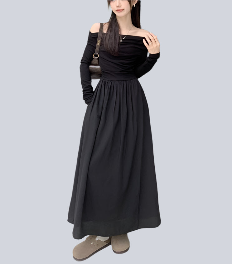 Off-Shoulder Flowing Sleeve Maxi Dress