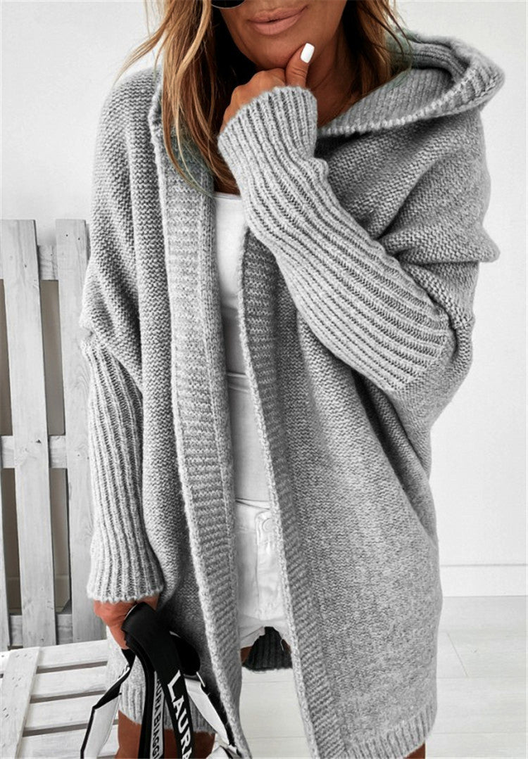 Wool Blend Loose Fit Hooded Sweater Jacket 