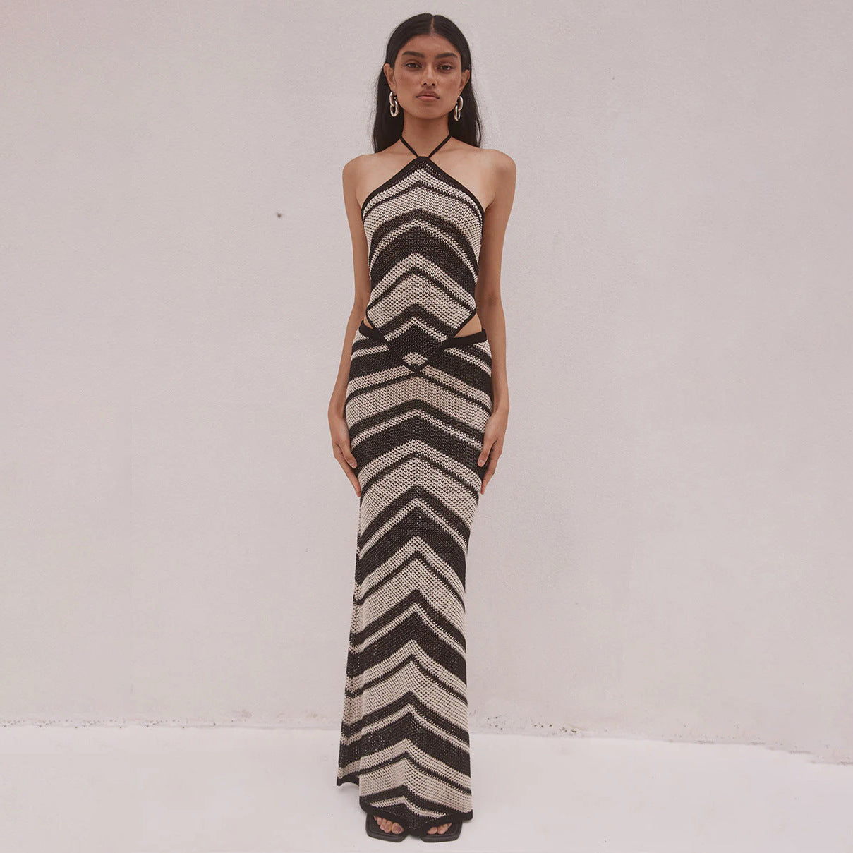 Geometric Stripe Bodycon Midi Dress Set