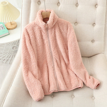 Women’s Fleece Jacket – High-Pile Plush – Relaxed Fit – Stand-Up Collar – Full Zip