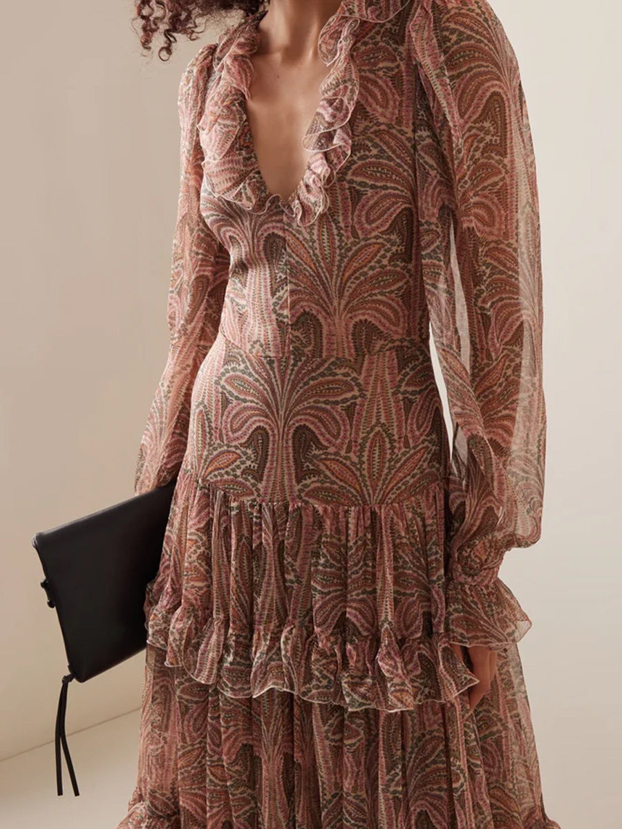 Bohemian Ruffle Tier High-Waist Long Dress