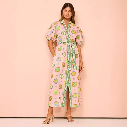 Lightweight Cotton Blend Belted Midi Dress