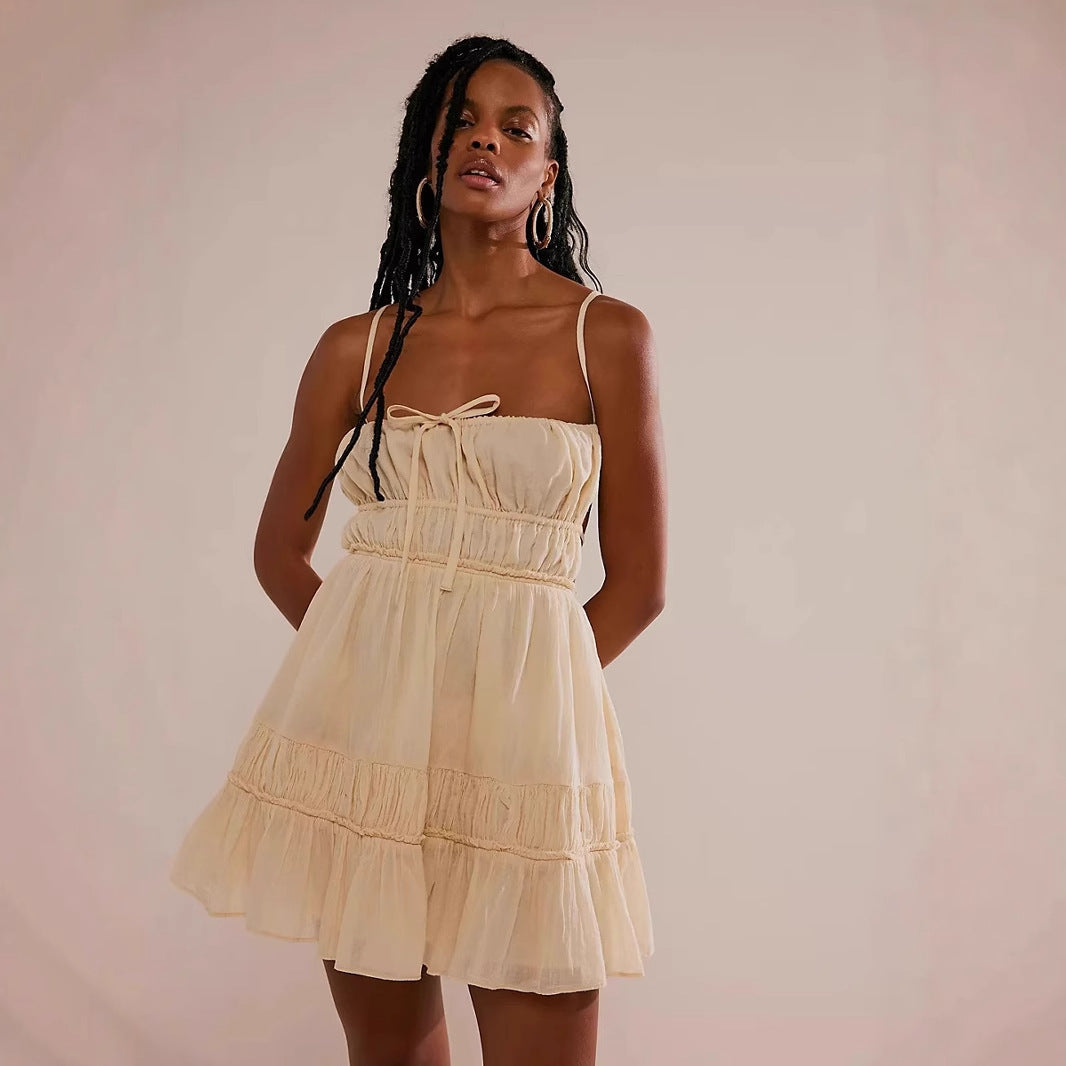 Smocked Bust Ruffle Hem Mini Dress