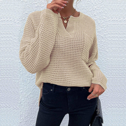 Women’s Sweater - Knit - Relaxed Fit - Notched V-Neck - Long Sleeve