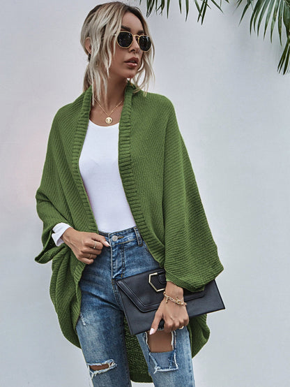 Women’s Cardigan Sweater – Oversized Fit – Knit Wool – Open Front – Batwing Sleeves