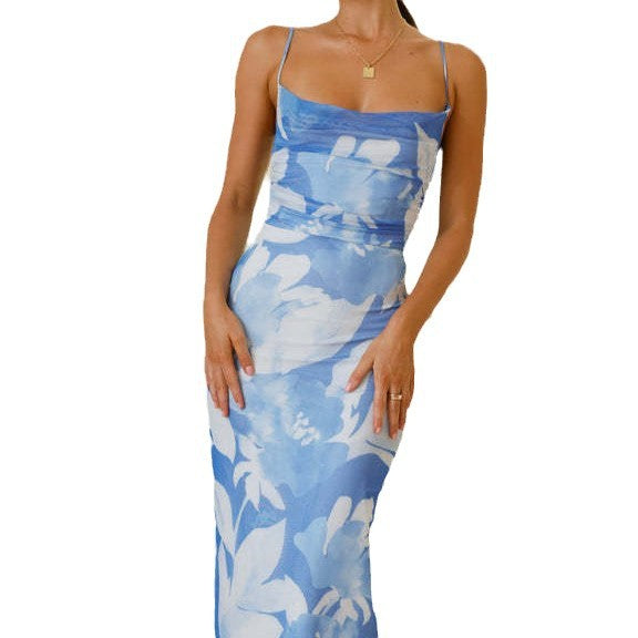 Women’s Bodycon Dress – Slim Fit – Spaghetti Straps – Floral Print – Full Length