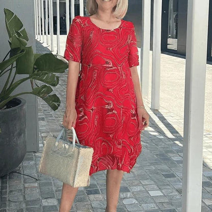 Women’s Midi Dress – Cotton Linen – Relaxed Fit – V-Neck – 3/4 Sleeve – Pockets