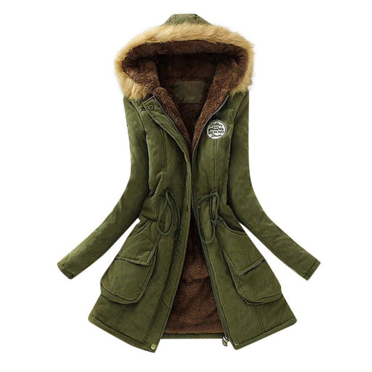 Fur Hooded Winter Drawstring Waist Jacket