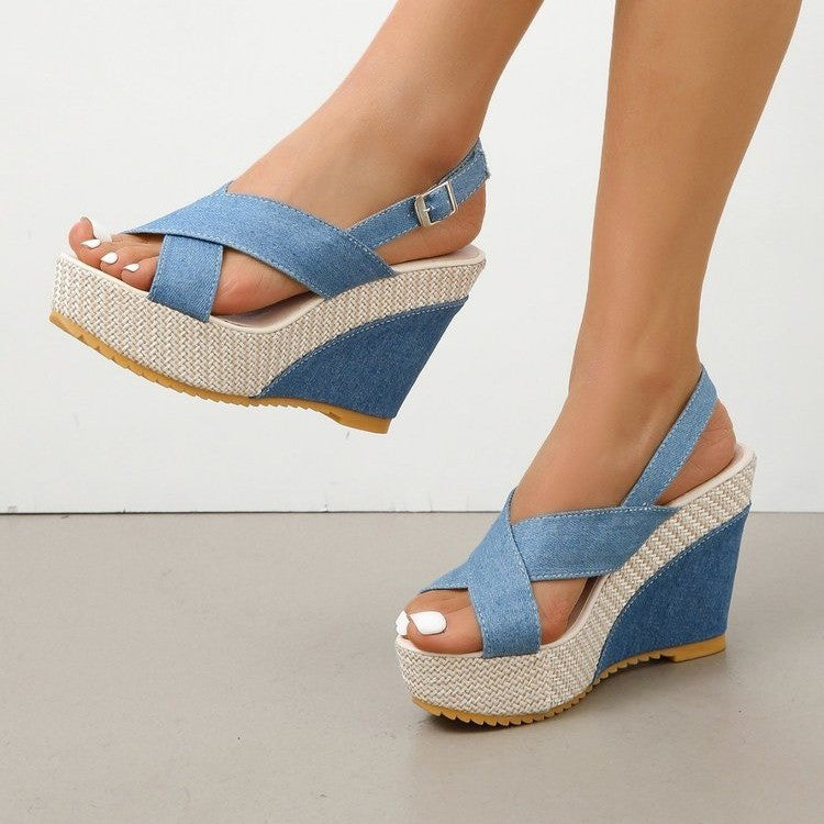 Platform Denim Wedge Sandals