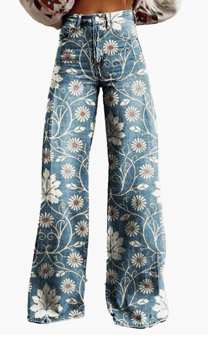 Women's wide-leg watercolor floral pants