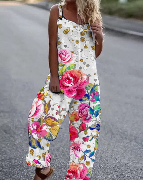 Floral Print Relaxed Wide Leg Jumpsuit 