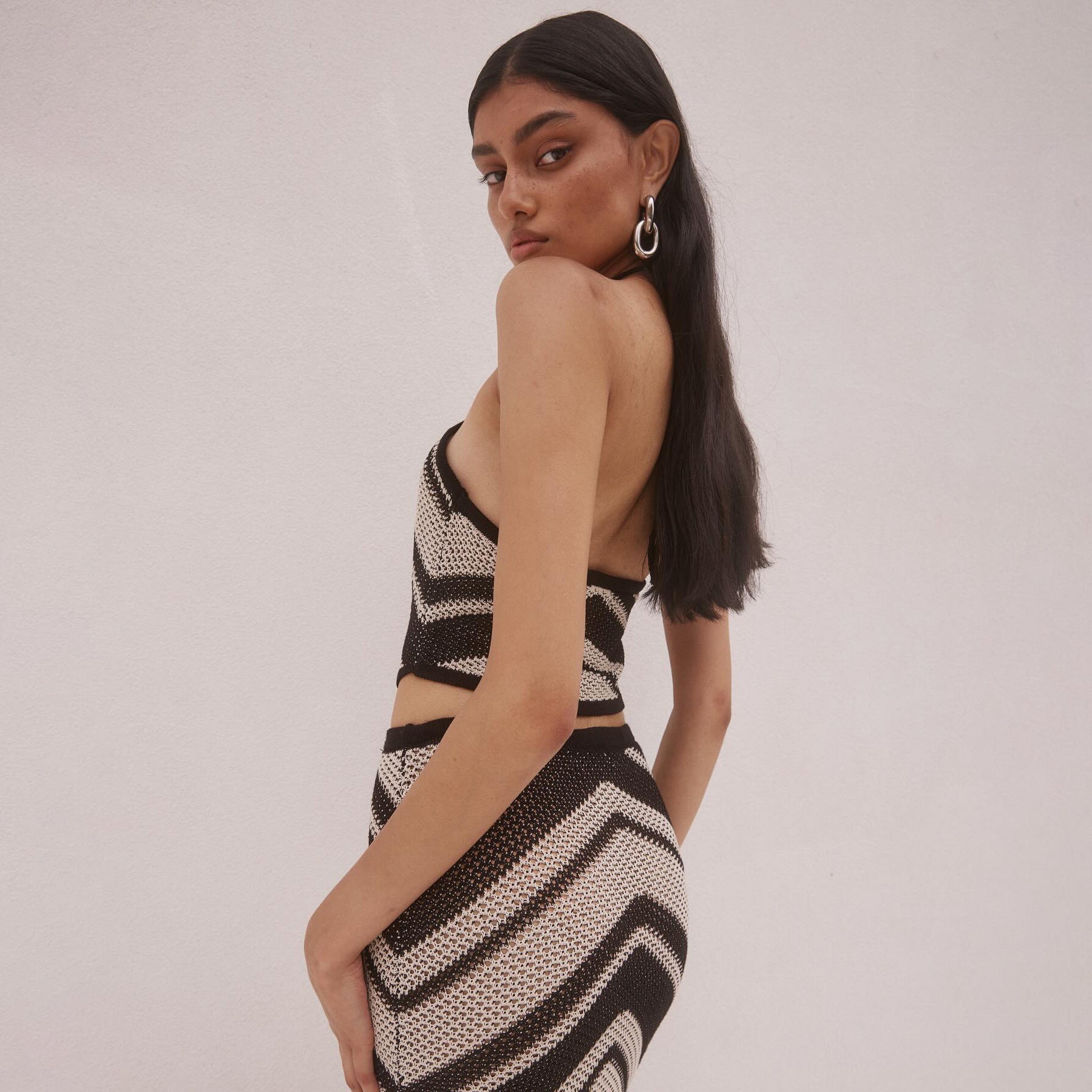 Geometric Stripe Bodycon Midi Dress Set