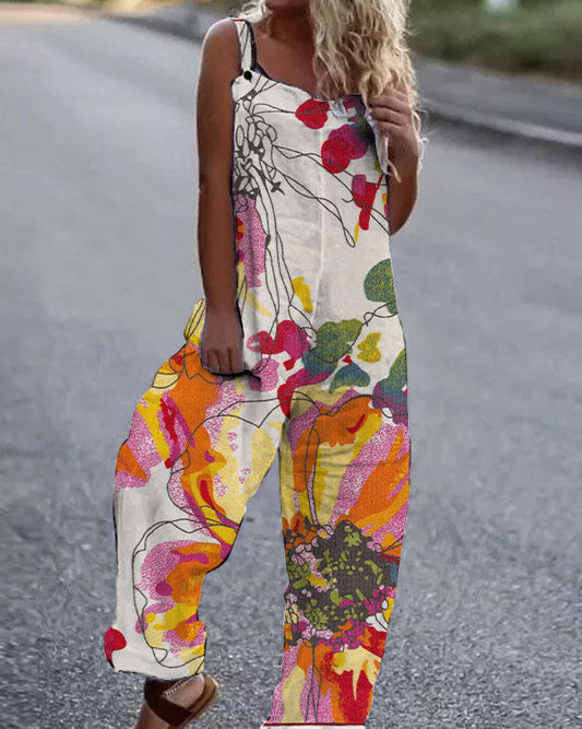 Floral Print Relaxed Wide Leg Jumpsuit 