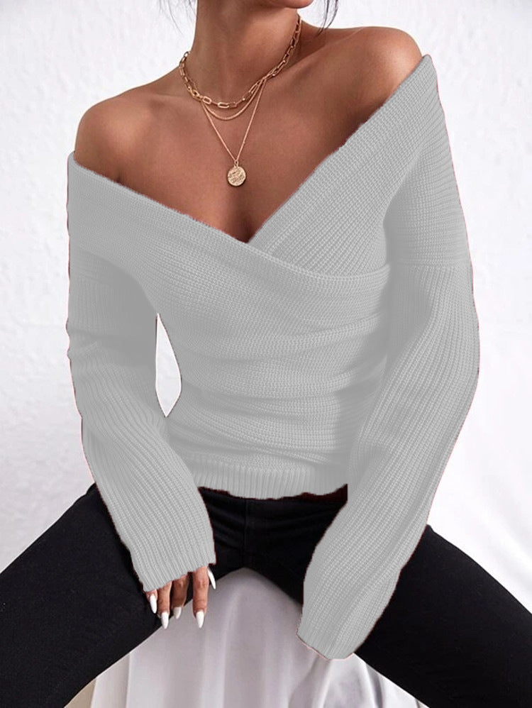 Ribbed Knit Slim Fit Off-Shoulder Sweater 