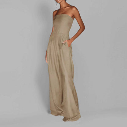 Women’s Strapless Jumpsuit – Silky Fabric – Wide Leg – Sleek Fit Formal Wear