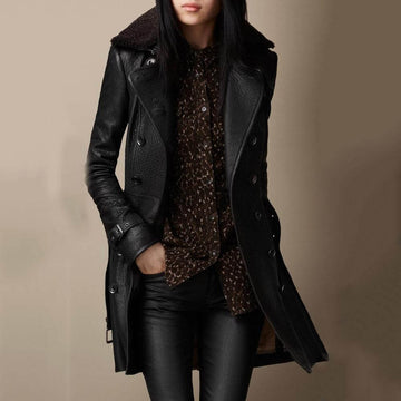 Women's warm synthetic leather winter coat