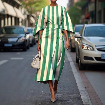 Women’s Midi Dress – A-Line Fit – Luxury Fabric – Kimono Sleeves – Floral Design