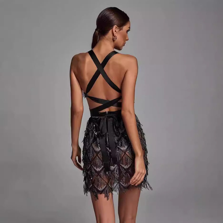 Sequin Tassel Fitted Mini Dress