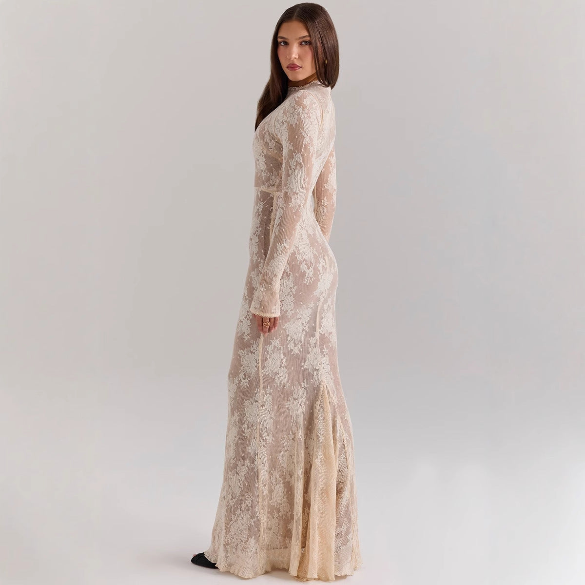 Lace Slim Fit High Neck Gown Dress