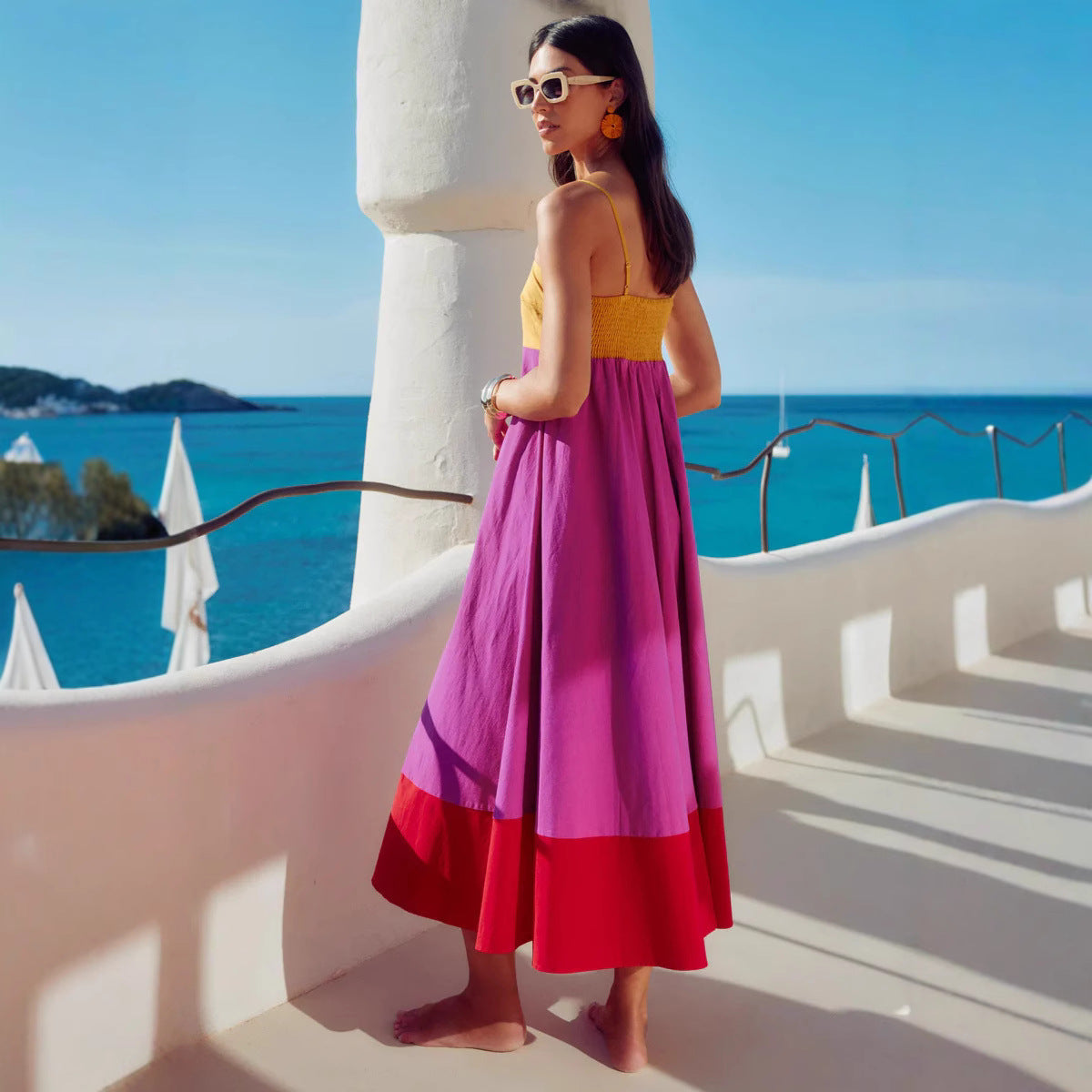 Color Block Cotton Blend A-Line Sundress