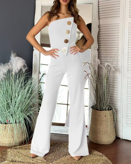 Strapless Tailored Fit Flared Leg Jumpsuit 