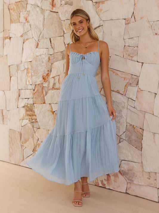 Chiffon Spaghetti Strap A-Line Maxi Dress
