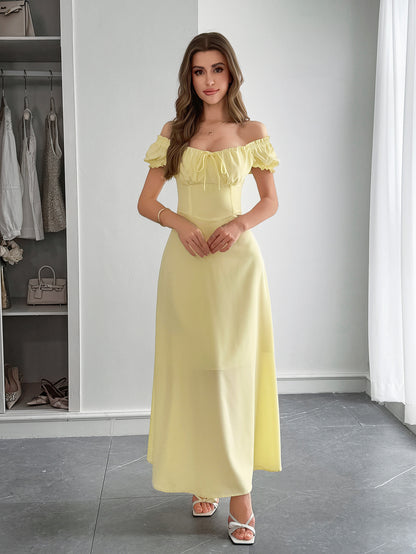 Women’s Off-Shoulder White Maxi Dress with Corset Back